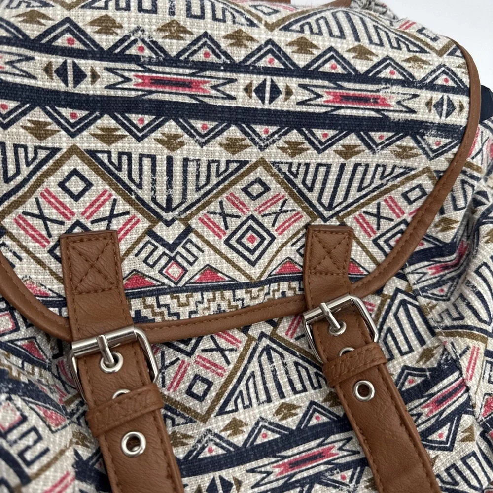 BACKPACK Mudd Tribal Table and Tower Aztec Navy Pink Brown Faux Leather